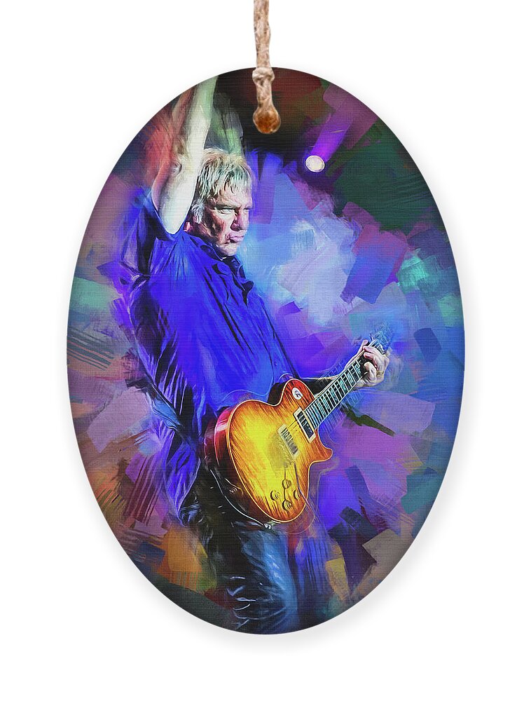 Alex Lifeson Ornament featuring the mixed media Alex Lifeson Guitarist by Mal Bray