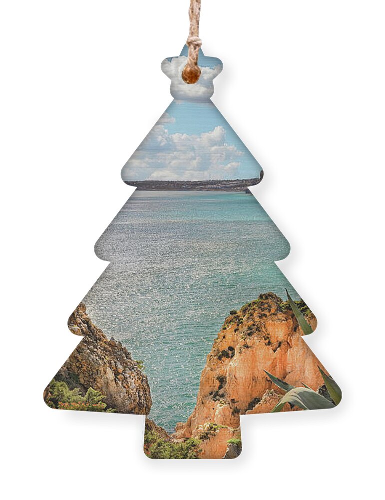 Algarve Coast Ornament featuring the photograph Algarve Portugal Cliffs Over the Atlantic Ocean by Rebecca Herranen