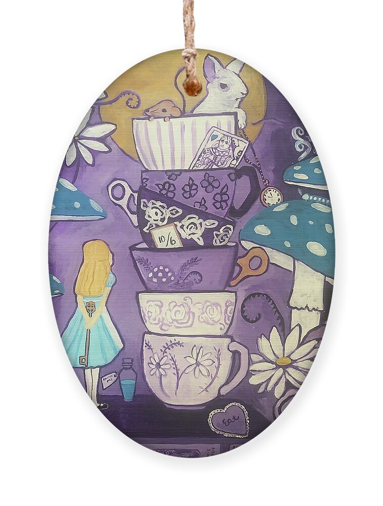  Ornament featuring the painting Alice in Wonderland by Jam Art