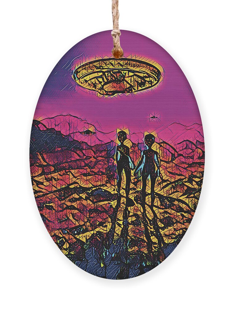 Space Ornament featuring the digital art Alien Visitors by Christina Rick