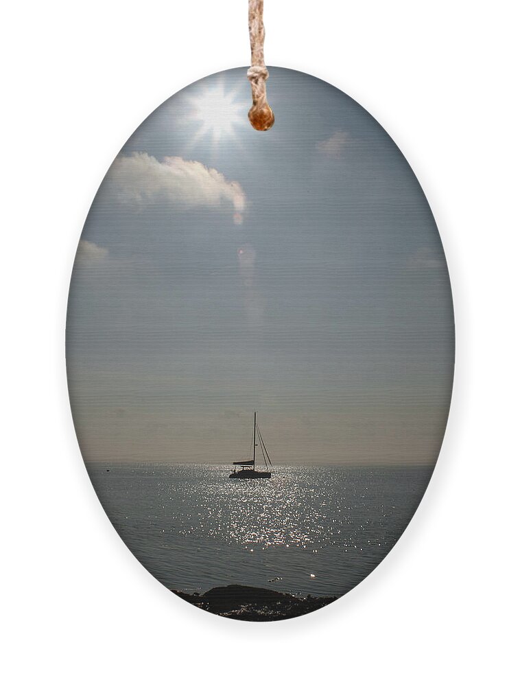 Narragansett Bay Ornament featuring the photograph Alone on the Bay by Jim Feldman