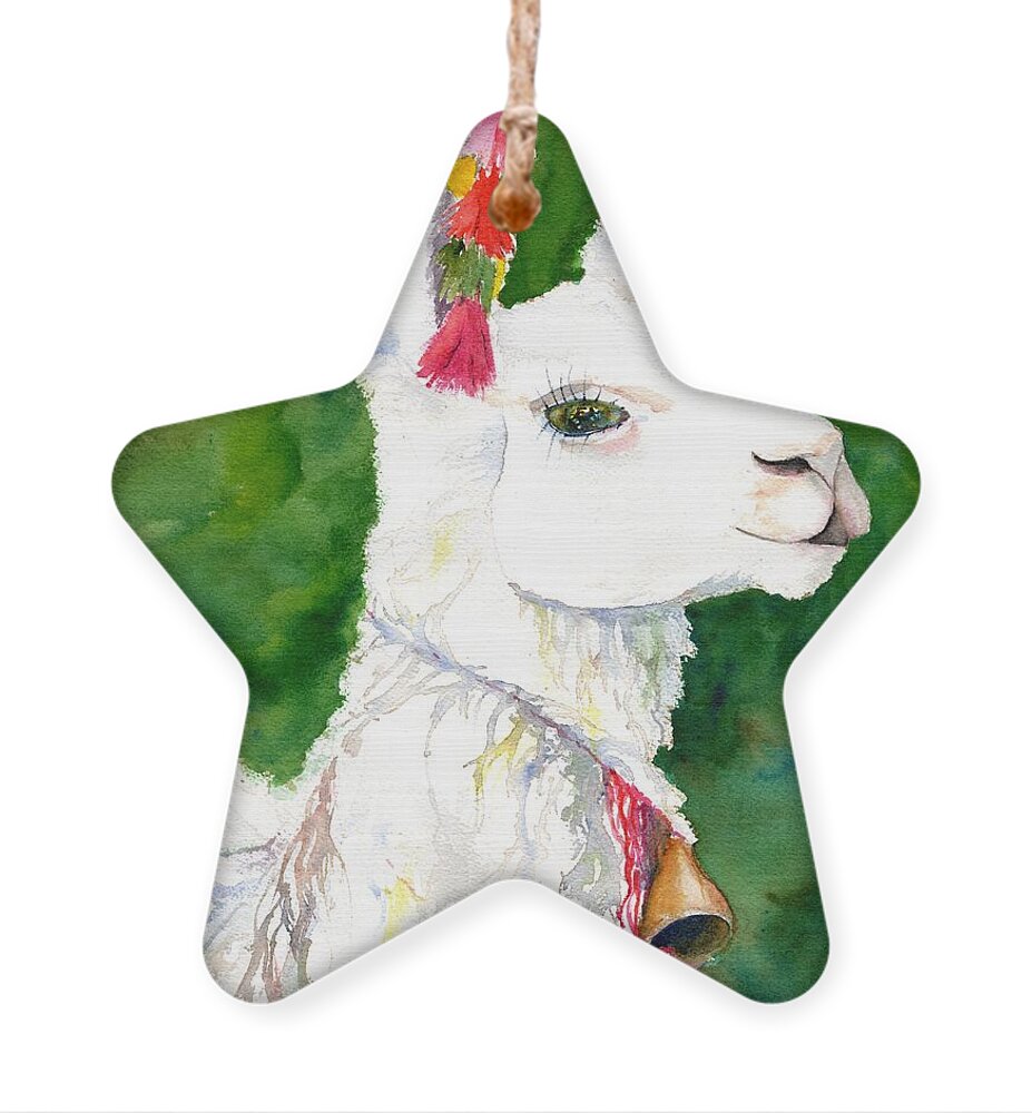 Alpaca Ornament featuring the painting Alpaca with Attitude by Carlin Blahnik CarlinArtWatercolor