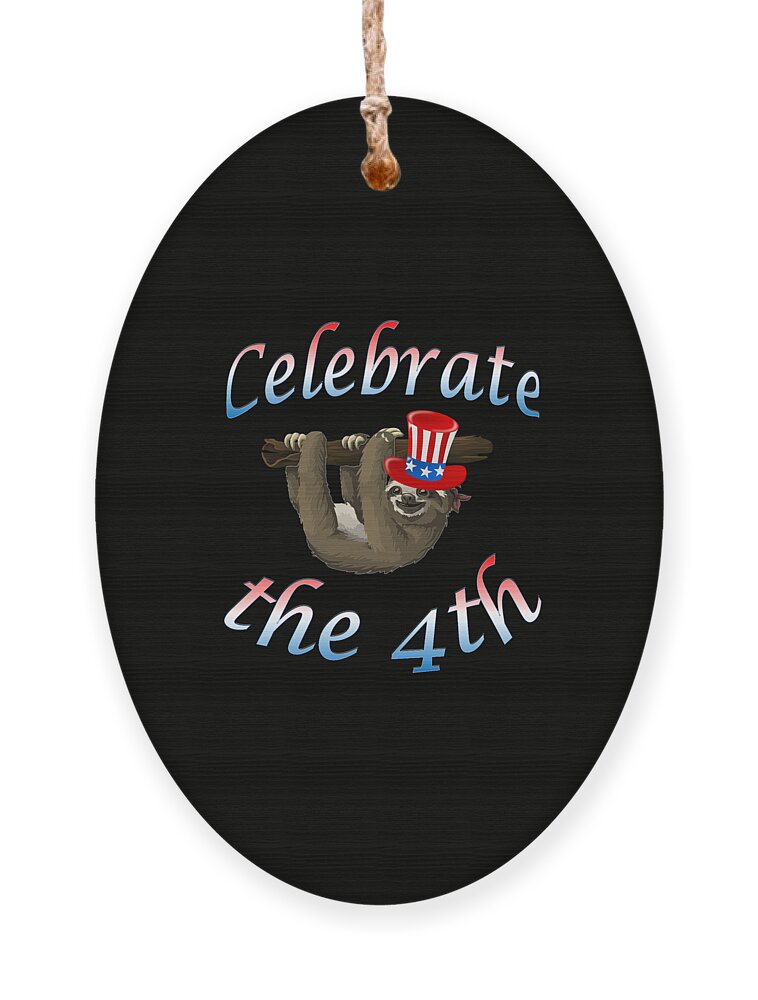 American Sloth Ornament featuring the digital art American Sloth Celebrate the 4th by Ali Baucom