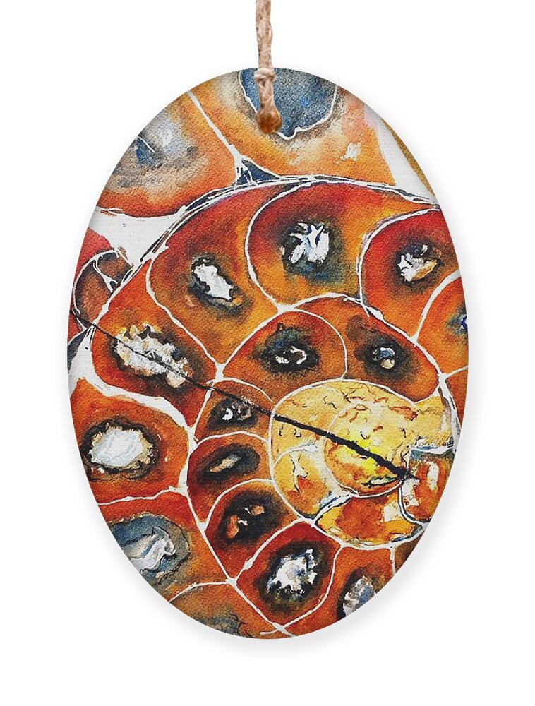 Ammonite Ornament featuring the painting Ammonite Fossil Shell by Carlin Blahnik CarlinArtWatercolor