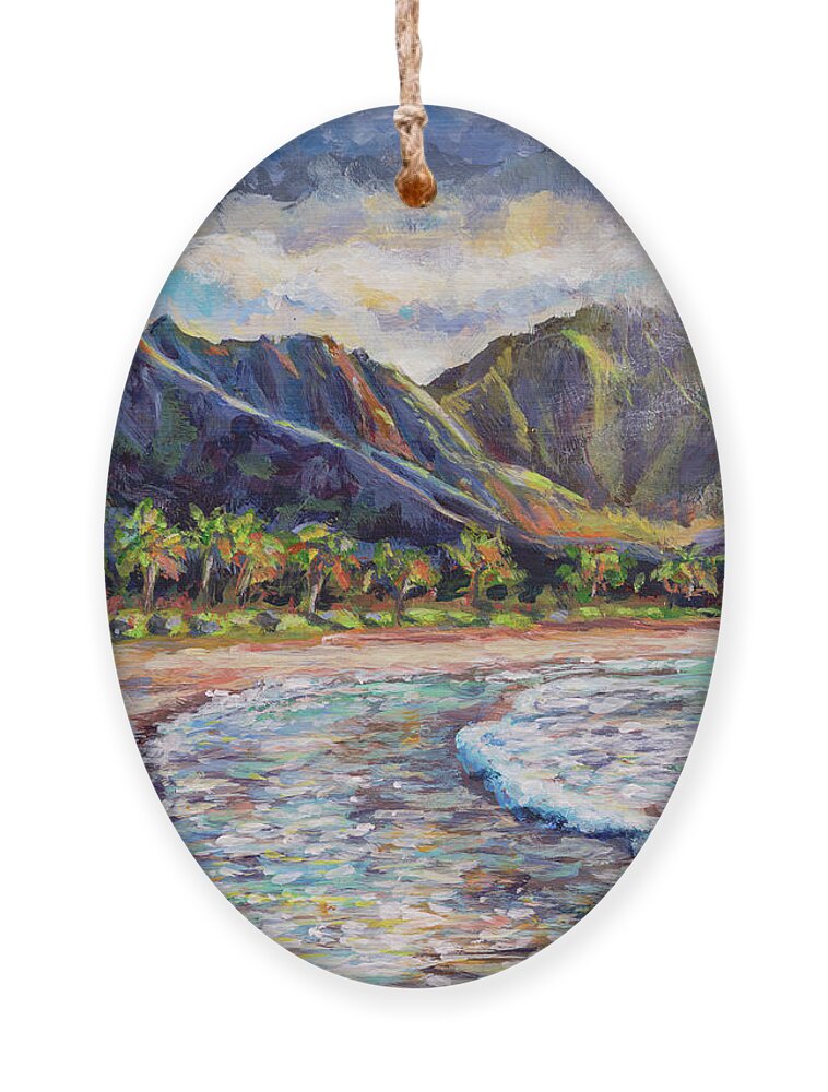 Acrylic Ornament featuring the painting An afternoon on Hanalei Bay by Robert FERD Frank