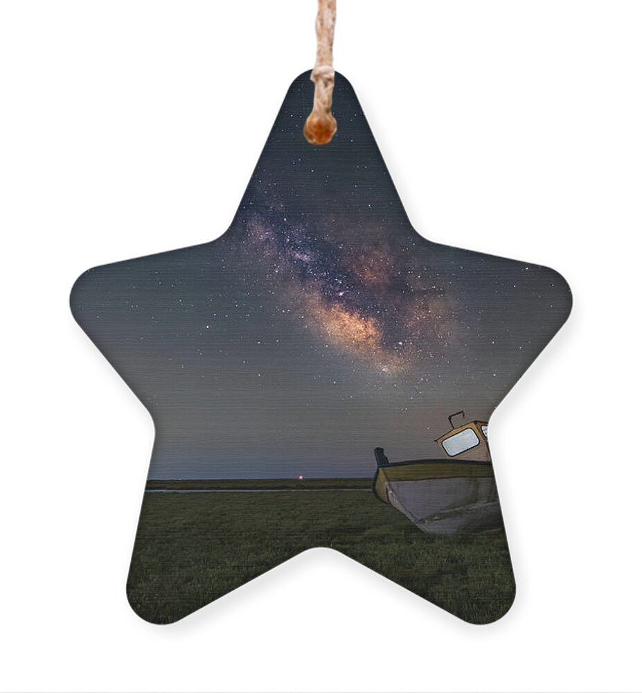 Milky Way Ornament featuring the photograph An old boat under the milkyway by Alexios Ntounas