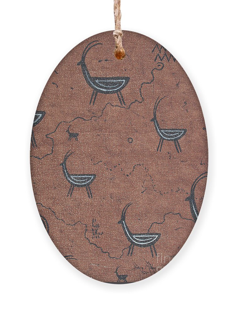 Rock Art Ornament featuring the painting Anasazi Goats by Doug Miller