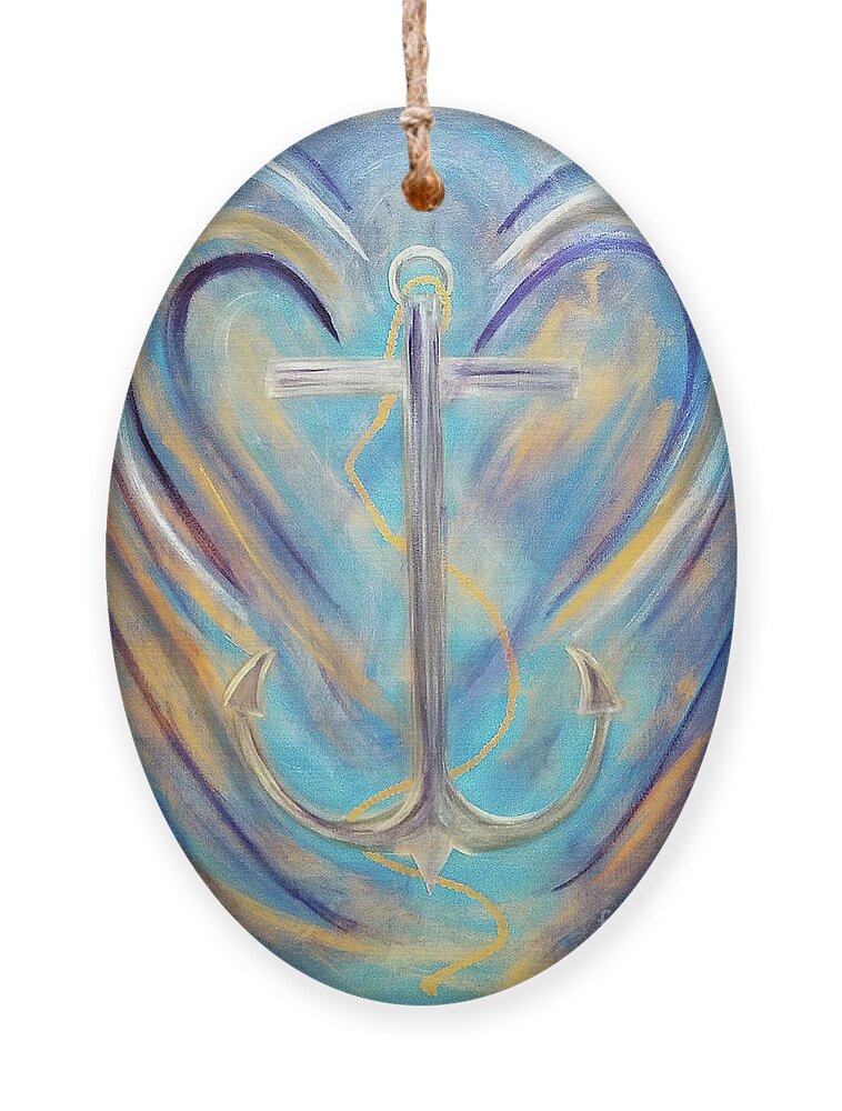 Anchor Ornament featuring the painting Anchor of Sky and Sea by Artist Linda Marie
