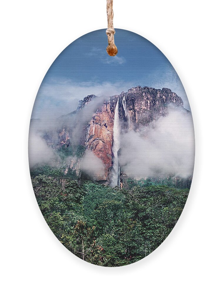 Dave Welling Ornament featuring the photograph Angel Falls In Mist Canaima National Park Venezuela by Dave Welling