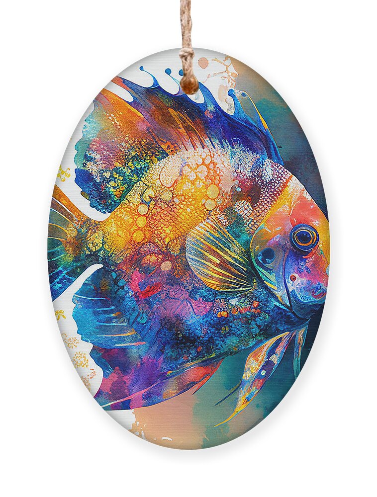 Fish Ornament featuring the mixed media Angel fish by Binka Kirova