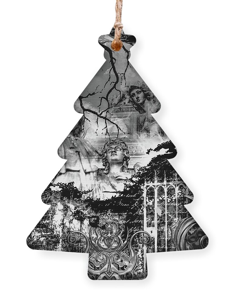Angels Ornament featuring the digital art Angels In Gothica BW by Michael Damiani