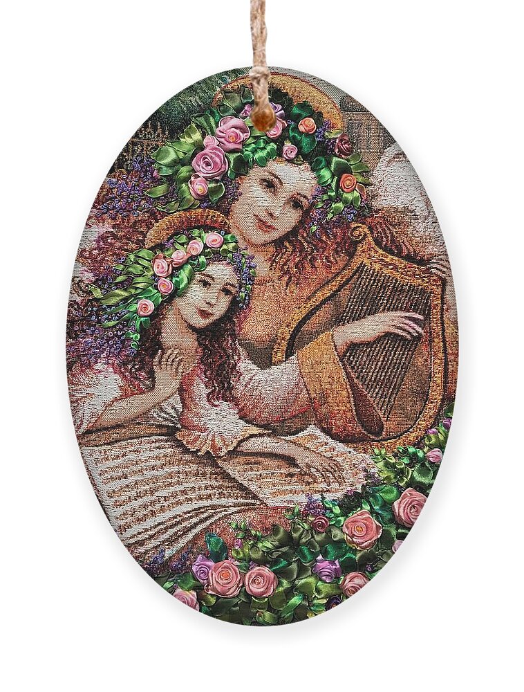 Angels Art Ribbon Embroidery On Tapestry. Home Décor Wall Art Beautiful Religious Scene To Adorn Your Formal Living Or Dining Room Art For Sale Angels Art For Wall Ornament featuring the tapestry - textile Angels by Tanya Harr