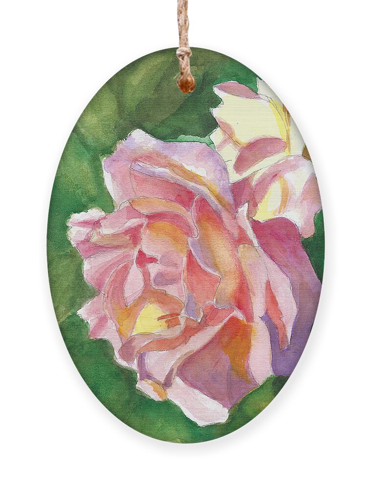 Rose Ornament featuring the painting Anniversary Rose Card 2021 by Dai Wynn