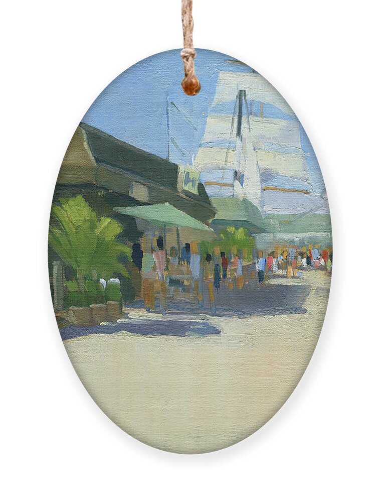 Pier Cafe Ornament featuring the painting Anthony's Fish Grotto - Embarcadero, San Diego, California by Paul Strahm