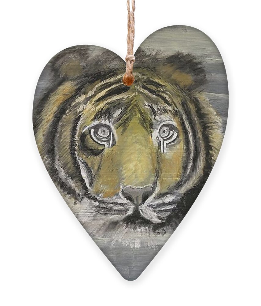 Tiger Ornament featuring the pastel Any One Home by Richard Le Page