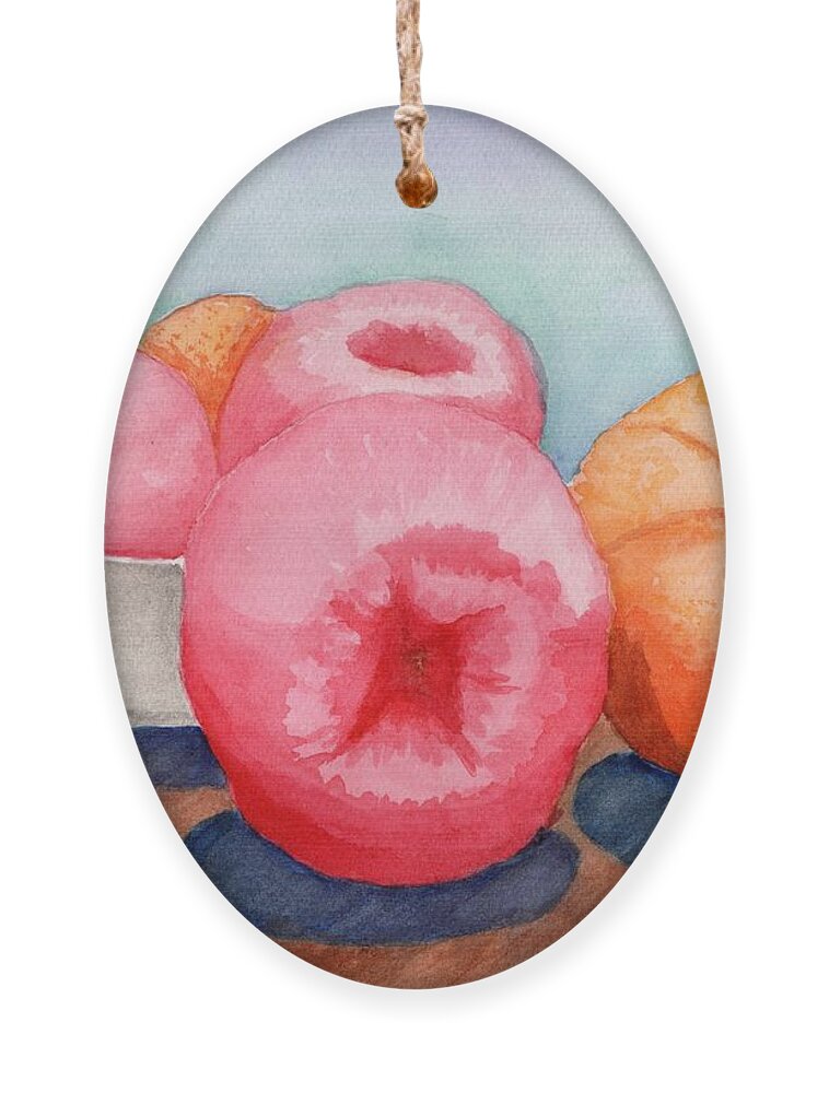 Still Life Ornament featuring the painting Apples and Oranges by Katrina Gunn