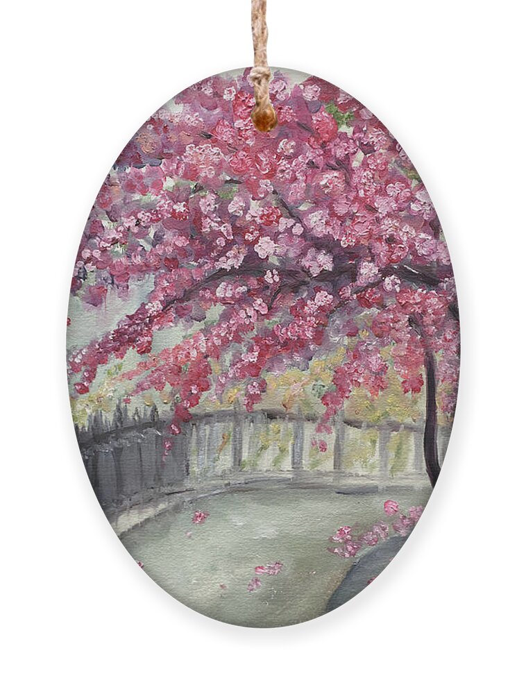 Paris Ornament featuring the painting April in Paris Cherry Blossoms by Roxy Rich
