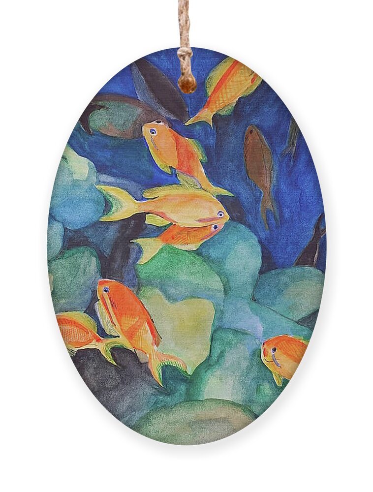 Aquarium Ornament featuring the painting Aquarium by Carolina Prieto Moreno