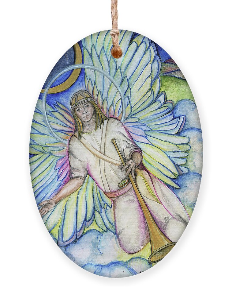 Archangel Ornament featuring the painting Archangel Gabriel by Jo Thomas Blaine