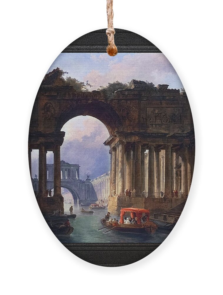 Architectural Landscape With A Canal Ornament featuring the painting Architectural Landscape With A Canal by Hubert Robert by Rolando Burbon