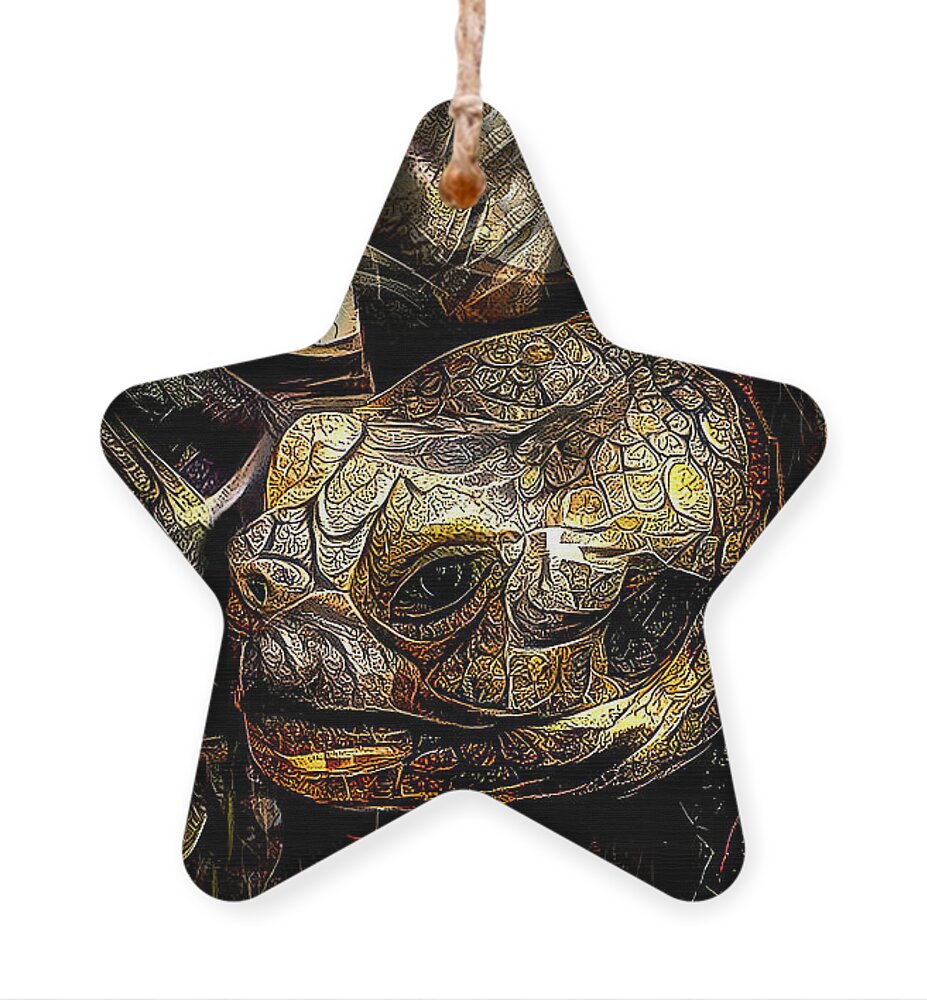 Turtle Ornament featuring the mixed media Armored Turtle by Debra Kewley