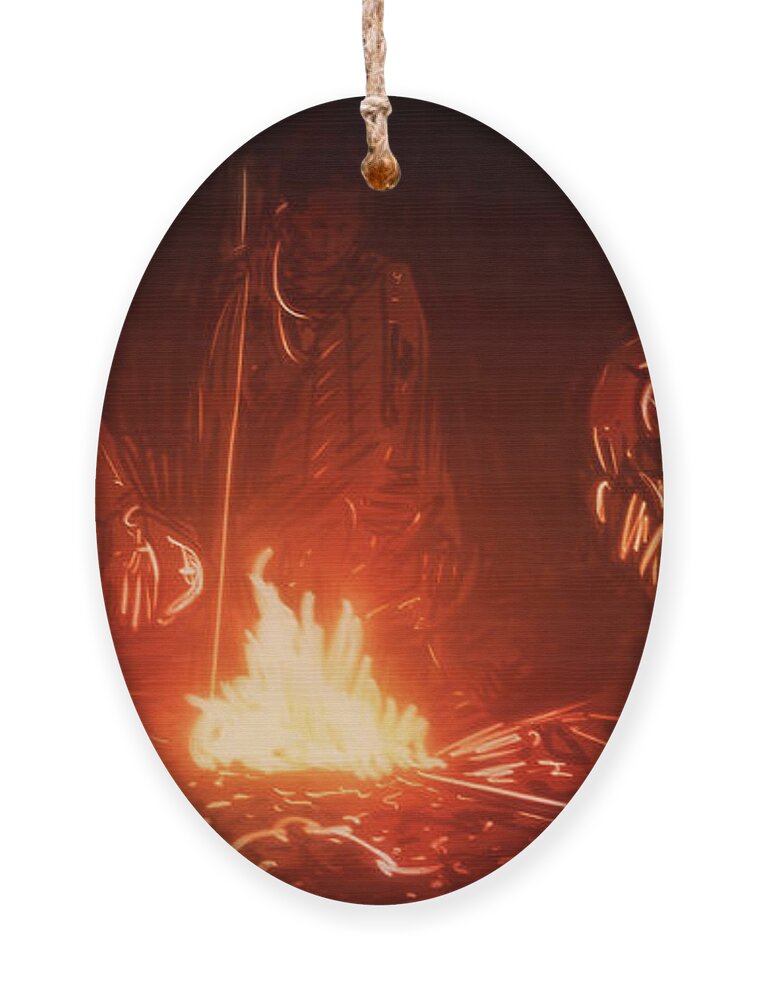 Fire Ornament featuring the digital art Art - Around the Campfire by Matthias Zegveld