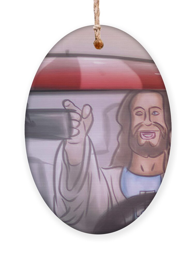 Mustang Ornament featuring the digital art Art - Jesus Buying a Mustang by Matthias Zegveld