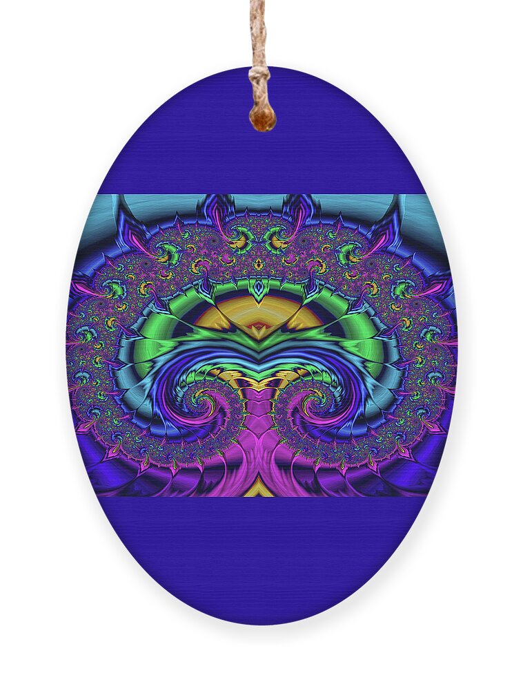 Fractal Ornament featuring the digital art Art Nouveau Rainbow Fractal Peacock by Shelli Fitzpatrick