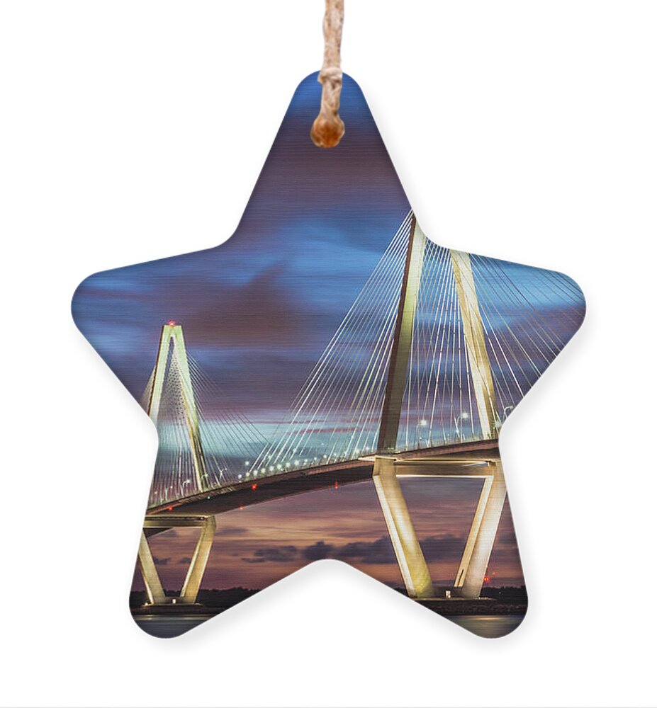 Charleston Ornament featuring the photograph Arthur Ravenel Bridge At Night by Jennifer White