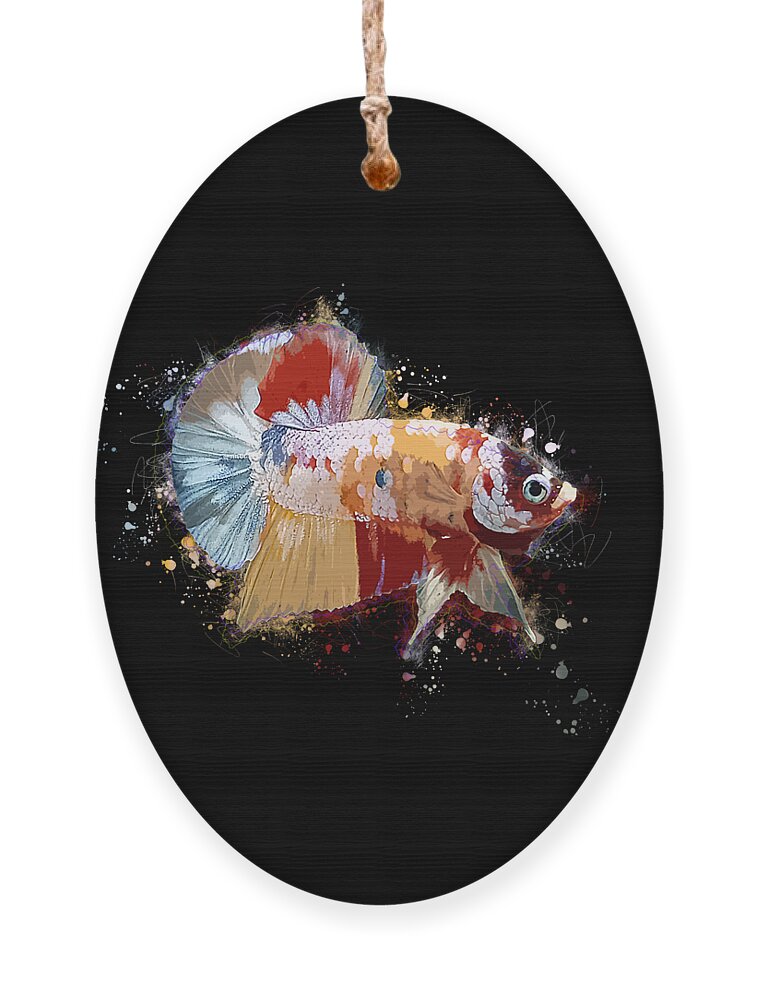 Artistic Ornament featuring the digital art Artistic Yellow Base Betta Fish by Sambel Pedes