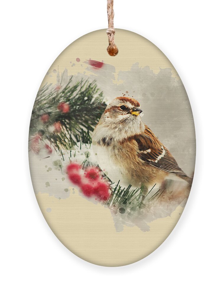 Bird Ornament featuring the mixed media American Tree Sparrow Watercolor Art by Christina Rollo