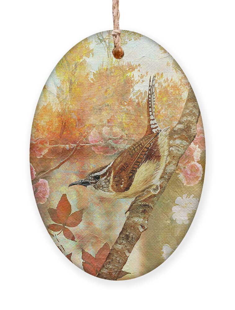 Wren Ornament featuring the painting Sweet Autumn Carolina Wren by Angeles M Pomata