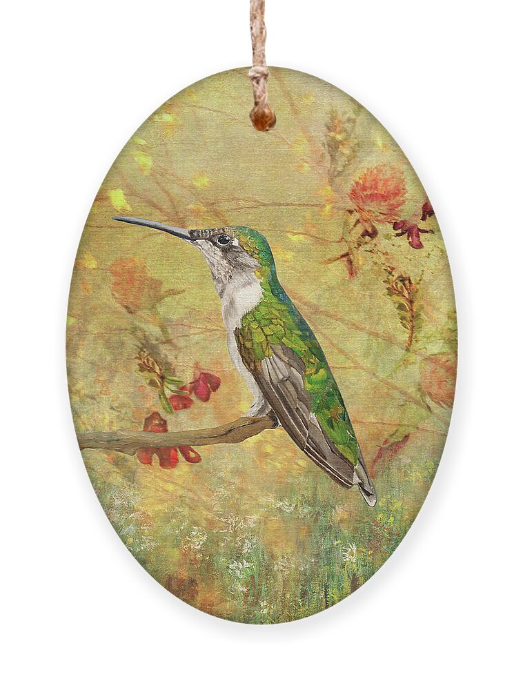 Hummingbird Ornament featuring the painting Heart Of The Forest by Angeles M Pomata