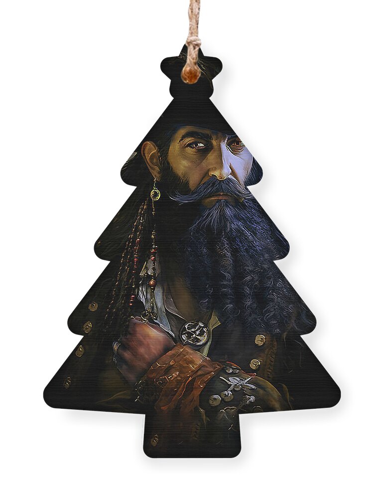Blackbeard Ornament featuring the digital art Blackbeard the Pirate by Shanina Conway