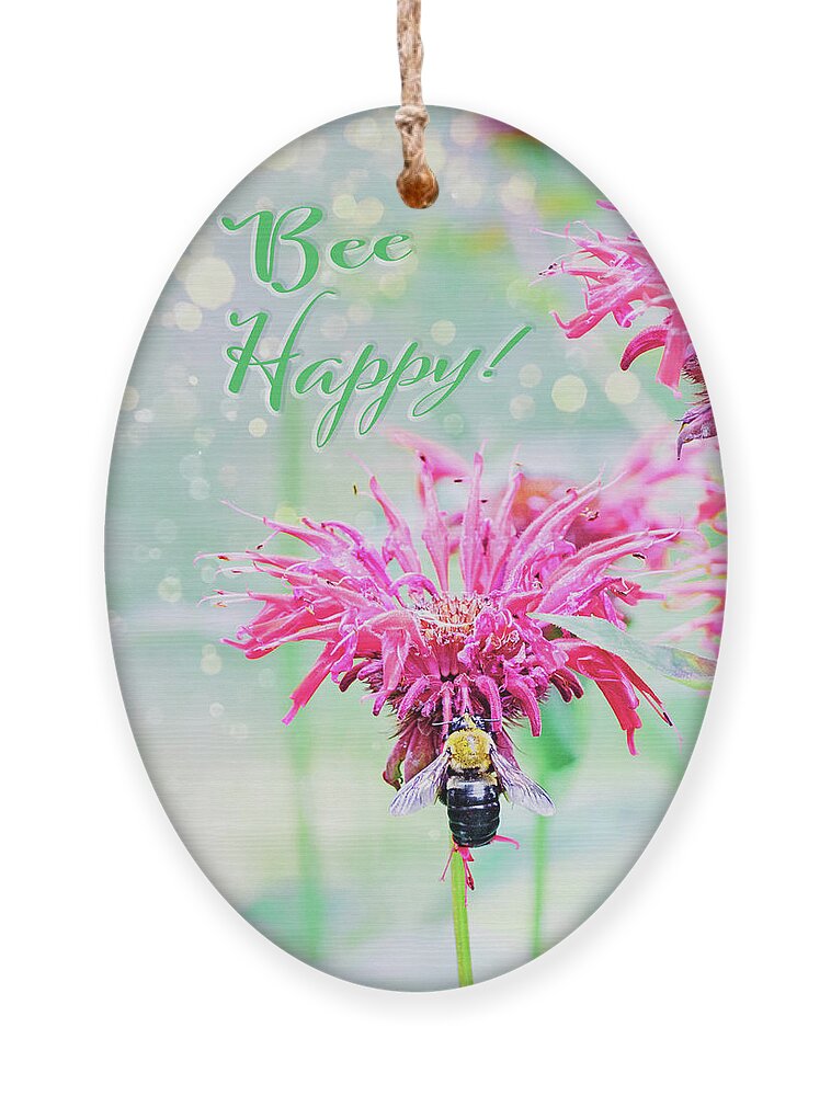Bee Happy! Ornament featuring the digital art Bee Happy by Marianne Campolongo