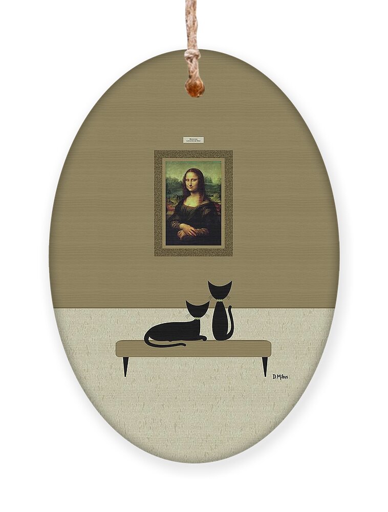 Cats Visit Art Museum Ornament featuring the digital art Cats Admire the Mona Lisa by Donna Mibus