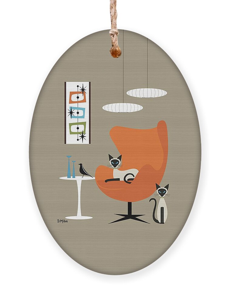 Mid Century Cat Ornament featuring the digital art Two Siamese in Mid Century Orange Chair by Donna Mibus