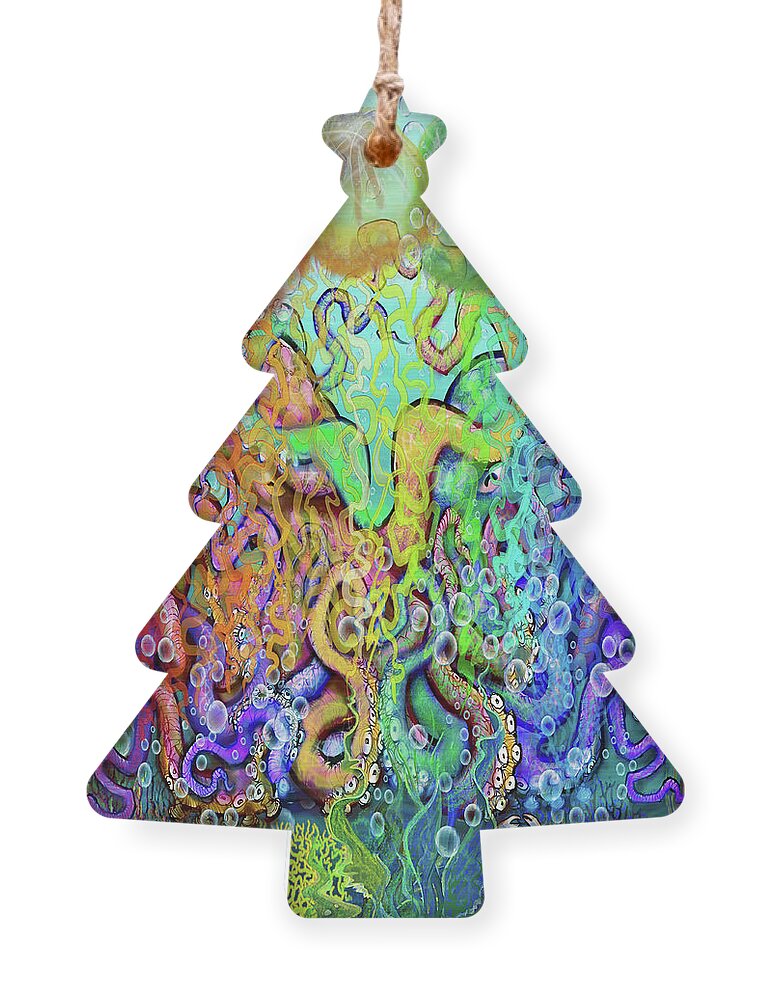 Octopi Ornament featuring the digital art Twisted Rainbow of Tentacles by Kevin Middleton