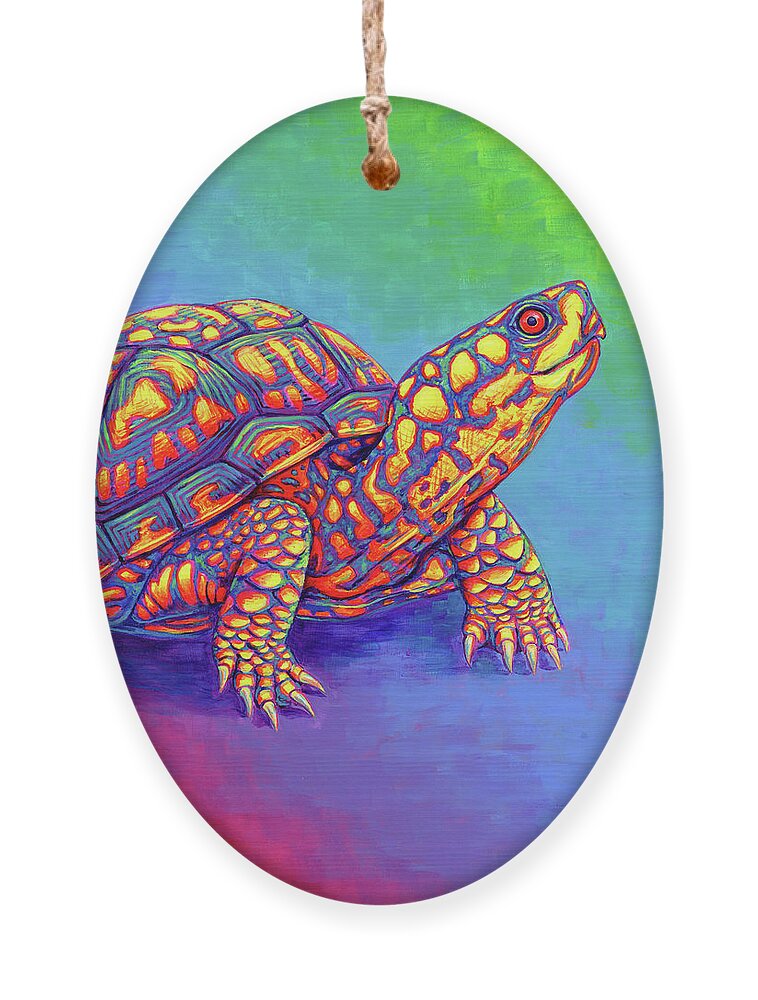 Box Turtle Ornament featuring the painting Rainbow Eastern Box Turtle by Rebecca Wang