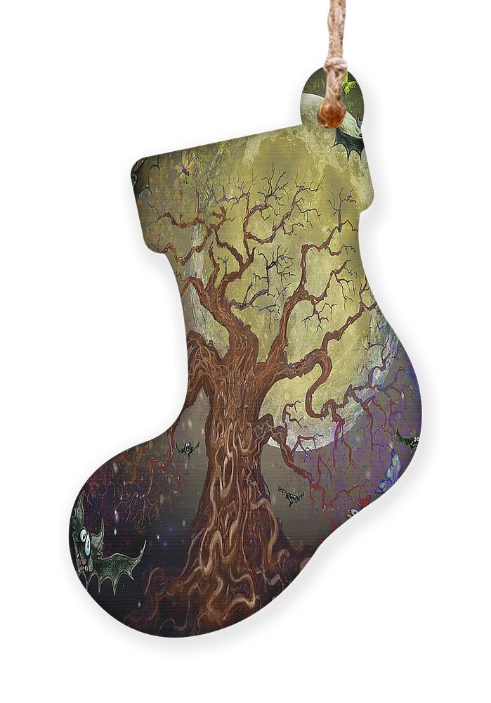 Tree Ornament featuring the digital art Twisted Tree w Bats n Pixies by Kevin Middleton