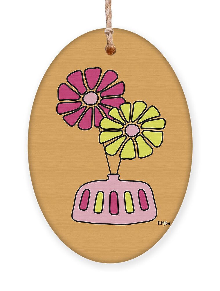 Groovy Ornament featuring the digital art Groovy Pink and Yellow Flowers on Melon by Donna Mibus