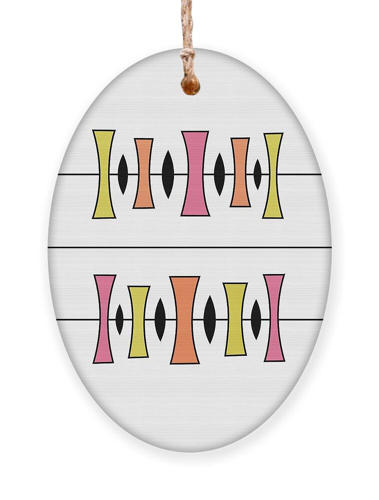 Mid Century Modern Ornament featuring the digital art Trapezoids in Pink, Melon and Yellow by Donna Mibus