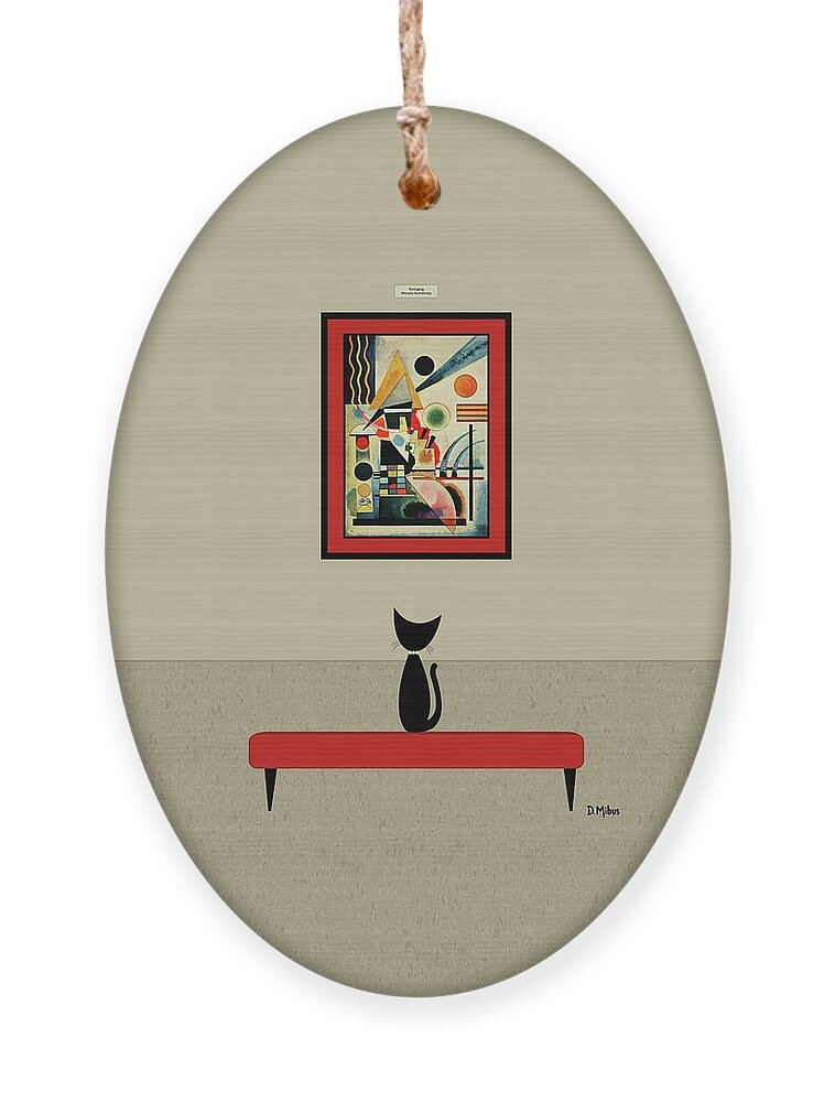 Wassily Kandinsky Ornament featuring the digital art Black Cat Admires Kandinsky Painting by Donna Mibus