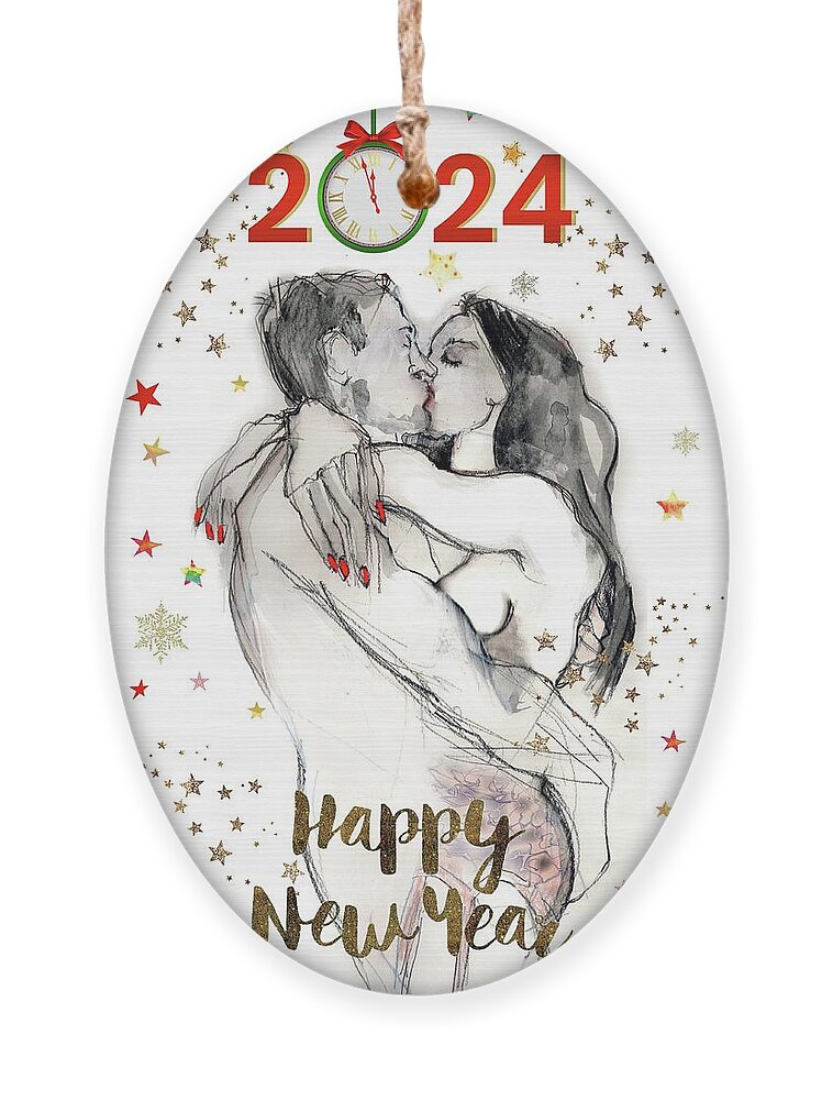 Happy New Year Greeting Card Ornament featuring the mixed media Stars in Your Eyes by Carolyn Weltman