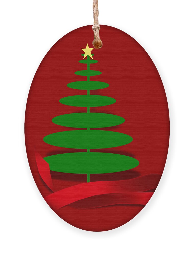 Christmas Tree With Red Ribbon Ornament featuring the digital art Christmas Tree With Red Ribbon by Gravityx9 Designs