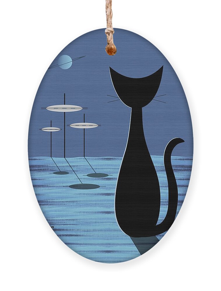 Cat Ornament featuring the digital art Space Cat in Blue by Donna Mibus