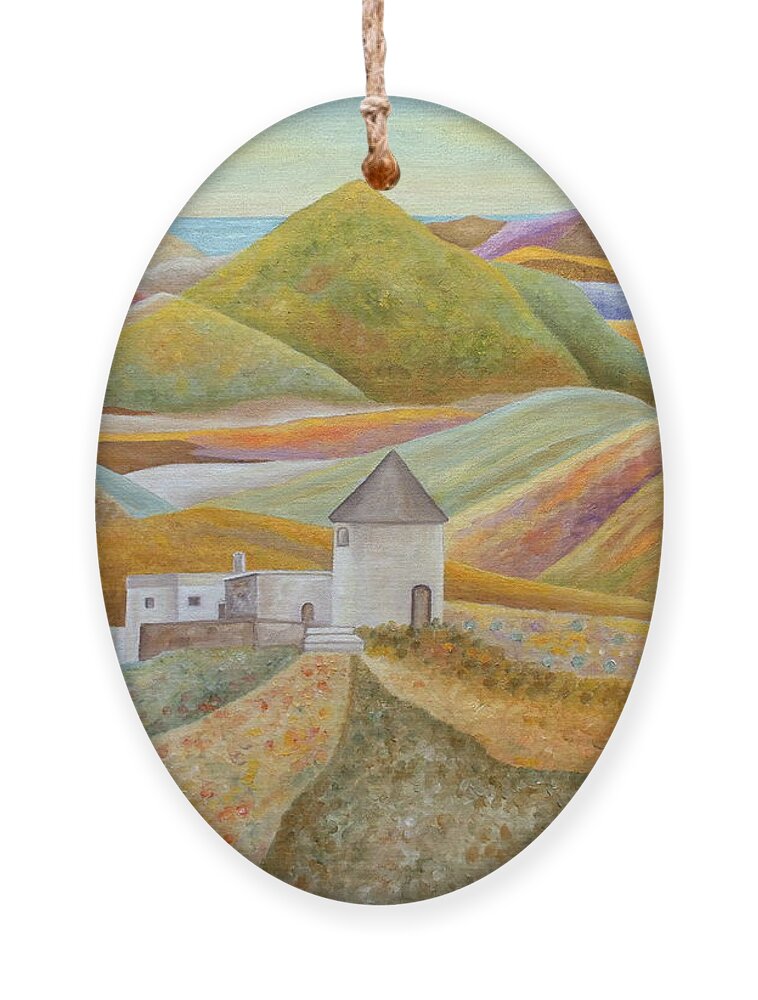 Mill Ornament featuring the painting As The Valley Grows by Angeles M Pomata