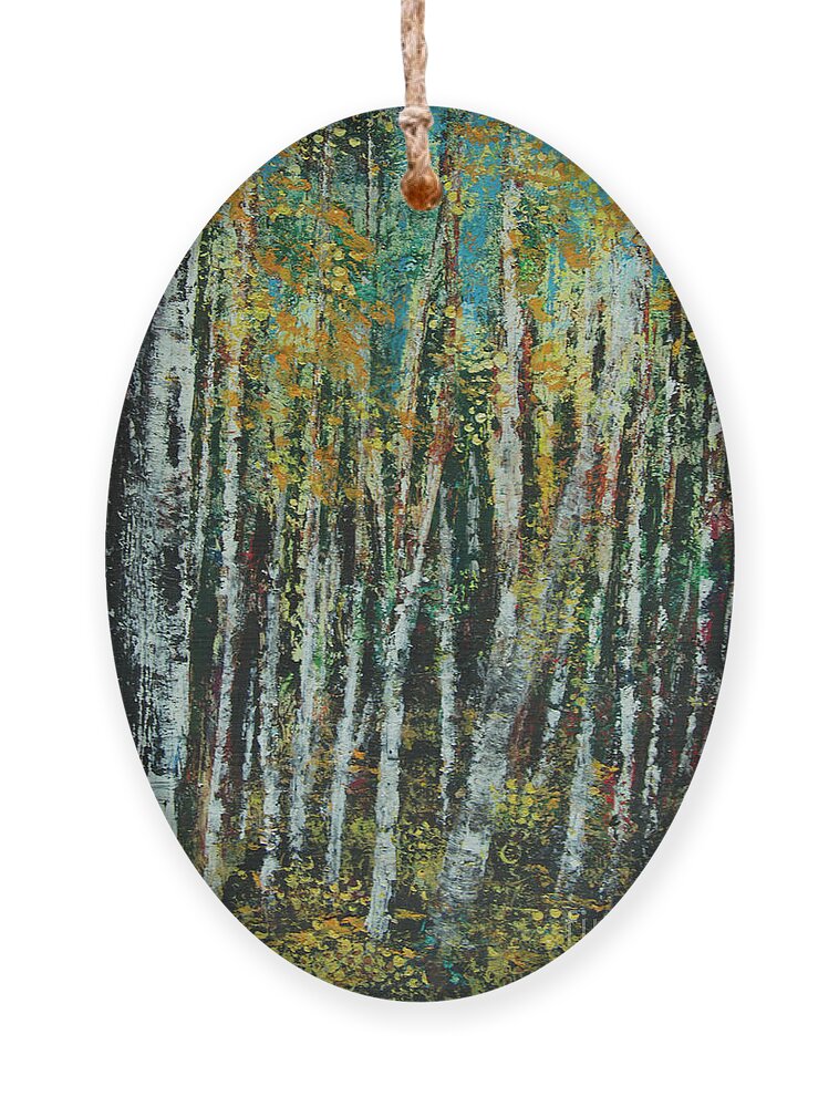 Landscape Ornament featuring the painting Aspen Woods by Jeanette French