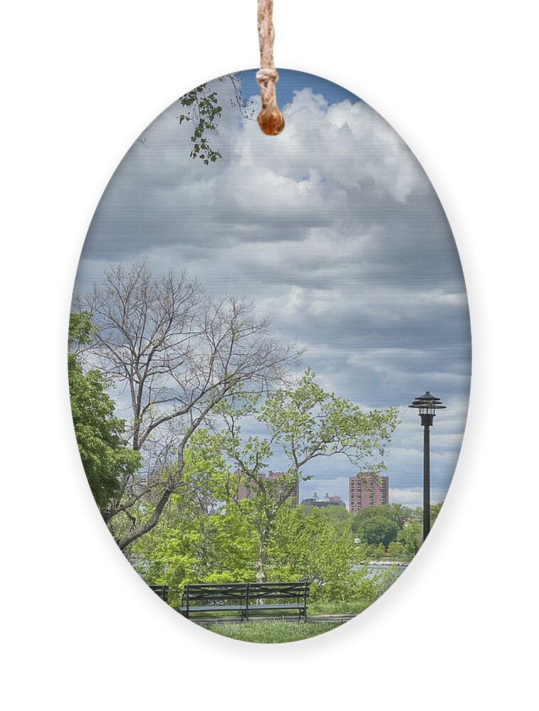 Astoria Park Ornament featuring the photograph Astoria Park Among the Clouds by Cate Franklyn