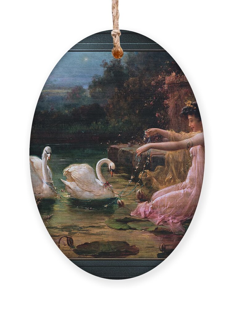 At The Swan Lake Ornament featuring the painting At The Swan Lake by Hans Zatzka by Rolando Burbon